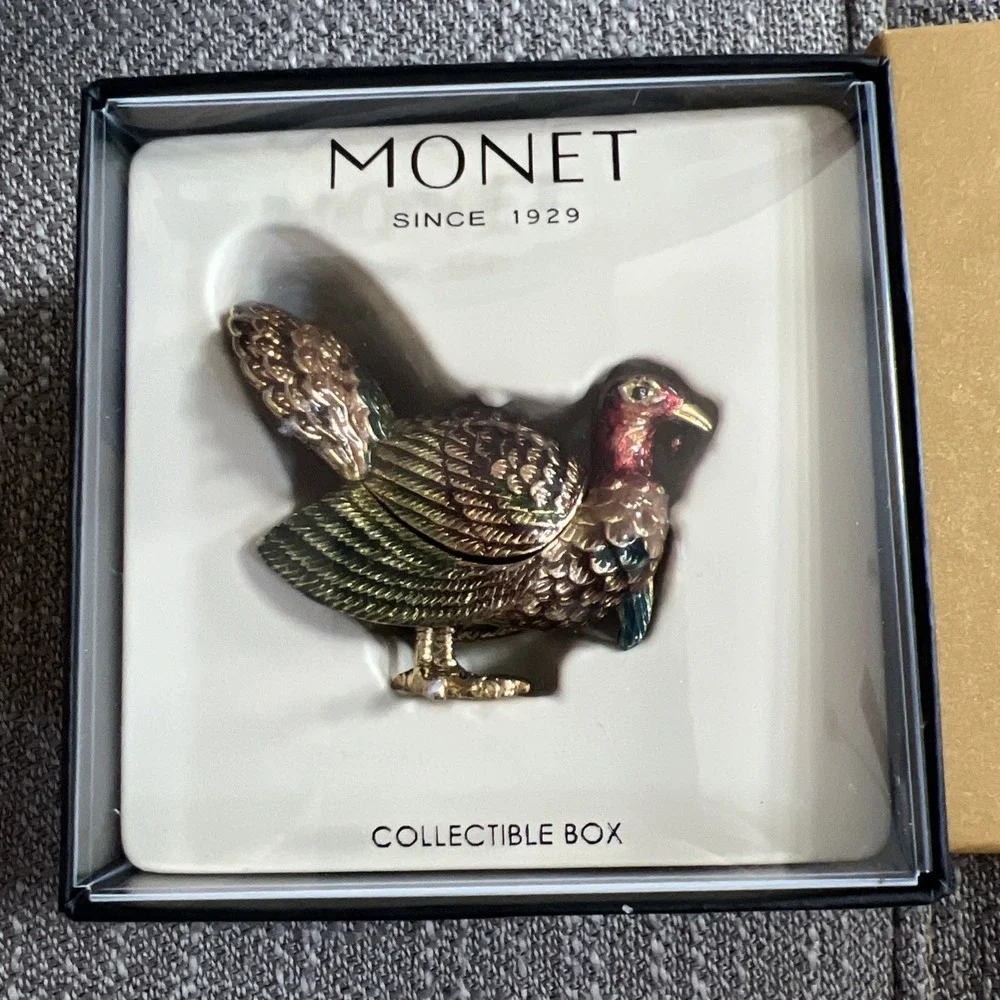 MONET Trinket Box TURKEY Collectible Enamel Keepsake NIB Fall Thanksgiving